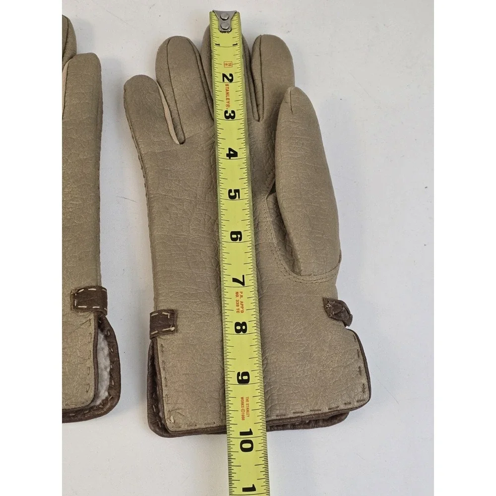 Vintage Van‎ Raalte Brown Vegan Leather Ladies Medium Gloves Sherpa Lining